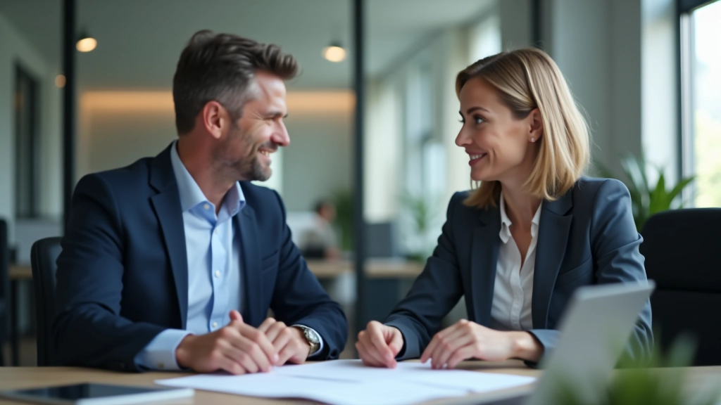 Dva kolegové v kancelářském prostředí diskutují o benefitech a penzijním spořením u stolu