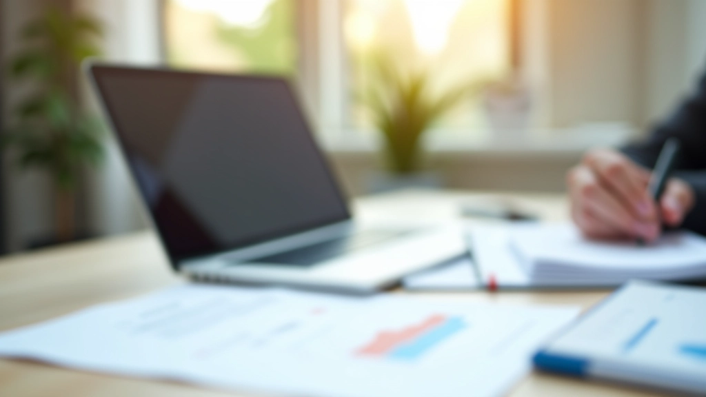 Pracovní stůl s notebookem a finančními doklady o penzijních fondech