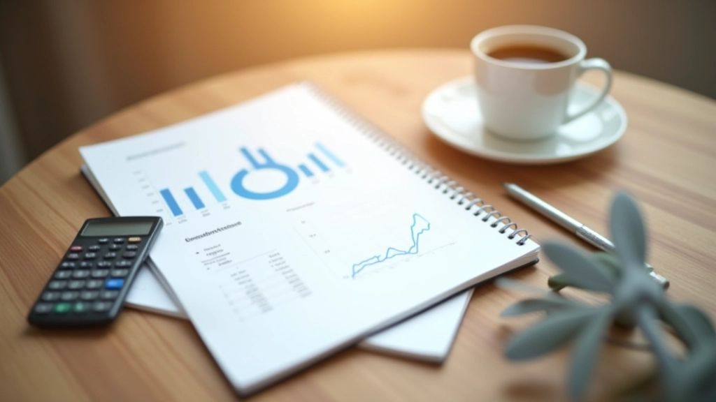 Notebook s grafem výnosu a kalkulačkou na pracovním stole